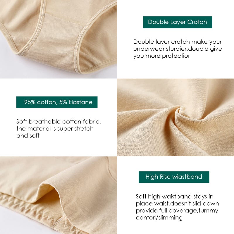 Annenmy Women's High Waist Cotton Underwear Soft Brief Panties Regular and Plus Size (XXX-Large, Assorted1, 5-pack) - Image 5